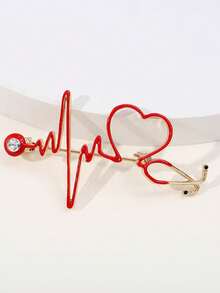 1pc ECG Stethoscope Brooch, Women's Safety Pin Brooch Suitable For Daily, Vacation, Travel - Red - View 7