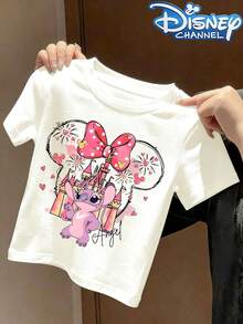 Disney Licensed - Stitch & Angel Character Design. A Casual, Minimalist Two-Piece Set Featuring A Short-Sleeve, Crew-Neck T-Shirt And Shorts. Perfect For Summer Wear-An Absolute Essential For Your Outdoor Summer Outings. - trắng - Xem 2