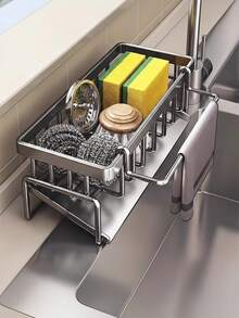 一套厨房水槽收纳架，带毛巾杆、自动沥水盘、海绵架，防锈碳钢材质，厨房水槽配件 - 彩色 - 查看 6