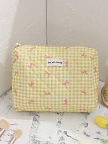 3pcs/Set Multi-Size Yellow Plaid Bow Makeup Bag, Multifunctional Cosmetic Organizer Bag, Ladies Small Makeup Pouch, Large Capacity Toiletry Bag, Suitable For Cosmetics, Chargers, Gift For Women, Girls, Students - Brown - View 9