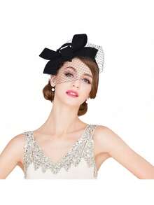 HIMESPORT 白色黑色羊毛毡女士礼帽，配有鸡尾酒会、茶会、优雅教堂礼服、德比帽、婚礼帽和面纱蝴蝶结。 - A - 查看 17