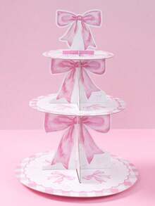 1 Set Pink Bow Baby Party Multi-Tier Cake Stand And Cake Decorations, Multi-Tier Cake Stand, Birthday Party Decorations, DIY Cake Decorating Supplies, Dessert Food Cake Edge Decor, Birthday Baby Family Holiday Party Restaurant Kitchen Decor, Home Decor, Pink Princess Birthday Party Decorations - Multicolor - View 6