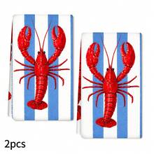 2pcs Striped Towels, Lobster & Sardine Printed Dish Cloths, Super Absorbent Microfiber Decorative Towels, Suitable For Holiday Decoration, Cooking, Baking, Housewarming Gifts And Cleaning Supplies, Applicable To Kitchen, Bathroom, Toilet - Multicolor - View 17