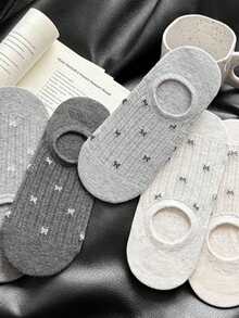 5双装女士夏季薄款透气蝴蝶结船袜，女士隐形袜，简约百搭，适合外出和居家穿着 - 彩色 - 查看 6