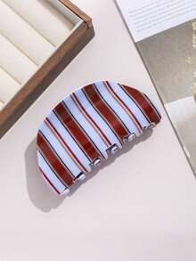 1个休闲复古蓝咖啡条纹发夹，小众高端发夹，适合日常、休闲、上学等场合佩戴 - 彩色 - 查看 12