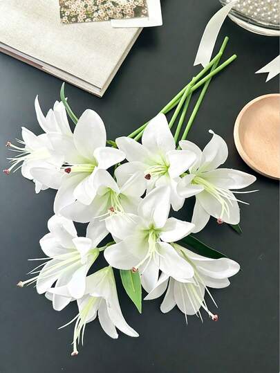 1/5 Pcs Artificial Lily Flower Stems, Simple Polyester Simulation Flowers, Suitable For Home Decoration, Valentine's Day, Birthdays, Graduation Ceremonies, Etc., Also Suitable For New Year, Halloween, Christmas, Wedding Boutonnieres, Birthdays, Mother's Day And Other Festivals, As Well As Home Decoration (Random Style). 1/3/5 Pcs Artificial Flowers, Made Of Soft PVC Material, Flexible In Shape, Easy To Store, Very Suitable For Home Decoration.