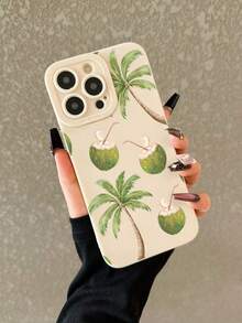 Coconut Tree & Coconut Painted Anti-Drop Perforated Beige Minimalist Shockproof Phone Case Compatible With IPhone 17/17 Pro, 16/15 XR/7/8, 16 Pro Max, 13/14/11/12 Pro Max, Galaxy, 10/9/Note 9/12C/Note 11 Pro/Note 8 Pro/9C/9A - Multicolor - View 4