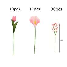 50 pièces Ensemble de fleurs artificielles Tulipe + Calla Lily + Gypsophile, convient pour diverses décorations de festivals et de tombes saisonnières, maison, extérieur, salon, mariage, Saint-Valentin, Fête des Mères Décoration de centre de table - Multicolore - Voir 12