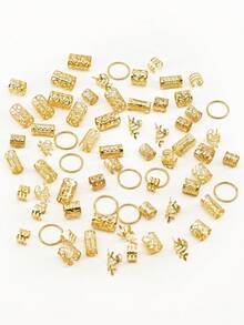70pcs Adjustable Metal Hair Beads Rings, Suitable For Braids, Hair Accessories, Claw Clips - Gold - View 3
