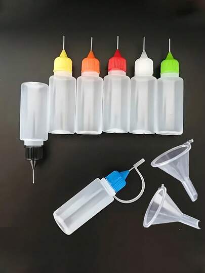 1/3/9 chai đựng chất lỏng đầu nhọn 0.34oz, kèm phễu nhỏ, chai đựng keo đầu nhọn 0.34oz, màu ngẫu nhiên, thích hợp cho việc tự làm tranh vẽ, keo, mực, nghệ thuật acrylic - Các vật liệu nhựa khác (Màu nắp chai ngẫu nhiên)