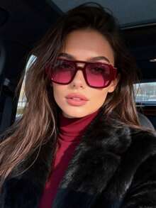 1副新款时尚休闲双梁男女通用眼镜，百搭欧美街头风格 - 紅框紅片 - 查看 3