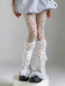 1 đôi tất giữ ấm chân ren họa tiết ngôi sao Y2K mùa xuân/hè, tất giữ ấm chân xòe rộng với dải ruy băng mỏng như cổ tích, tất giữ ấm chân xếp lớp thắt nơ. - Nhiều màu - Xem 5