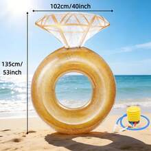 Pool Floats, Inflatable Ring Pool Float, Large Engagement Ring Floatie For Bachelorette Party, Swim Tube River Lake Wedding Bride Stagette Decor Fun Raft For Adults, Gold/White/Pink - 1 gói - Xem 2
