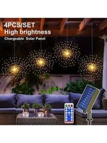 Solar Outdoor Light, Solar Starburst Ball Lights 60*4PCS Total 240 LED Fireworks Light 8 Adjustable Dimming Modes Waterproof Fairy Lights For Party Holiday Decor - 暖白色 - 查看 12