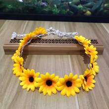 1 pieza Diadema con margaritas lindas, Tocado de trenza estilo bohemio, Accesorio para el cabello corona de flores de girasol - Multicolor - Ver 13