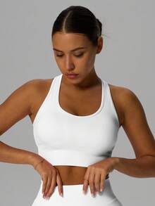 Yefecy 运动无缝舒适透气聚拢瑜伽背心文胸，带胸垫的健身瑜伽内衣 - 白色 - 查看 7