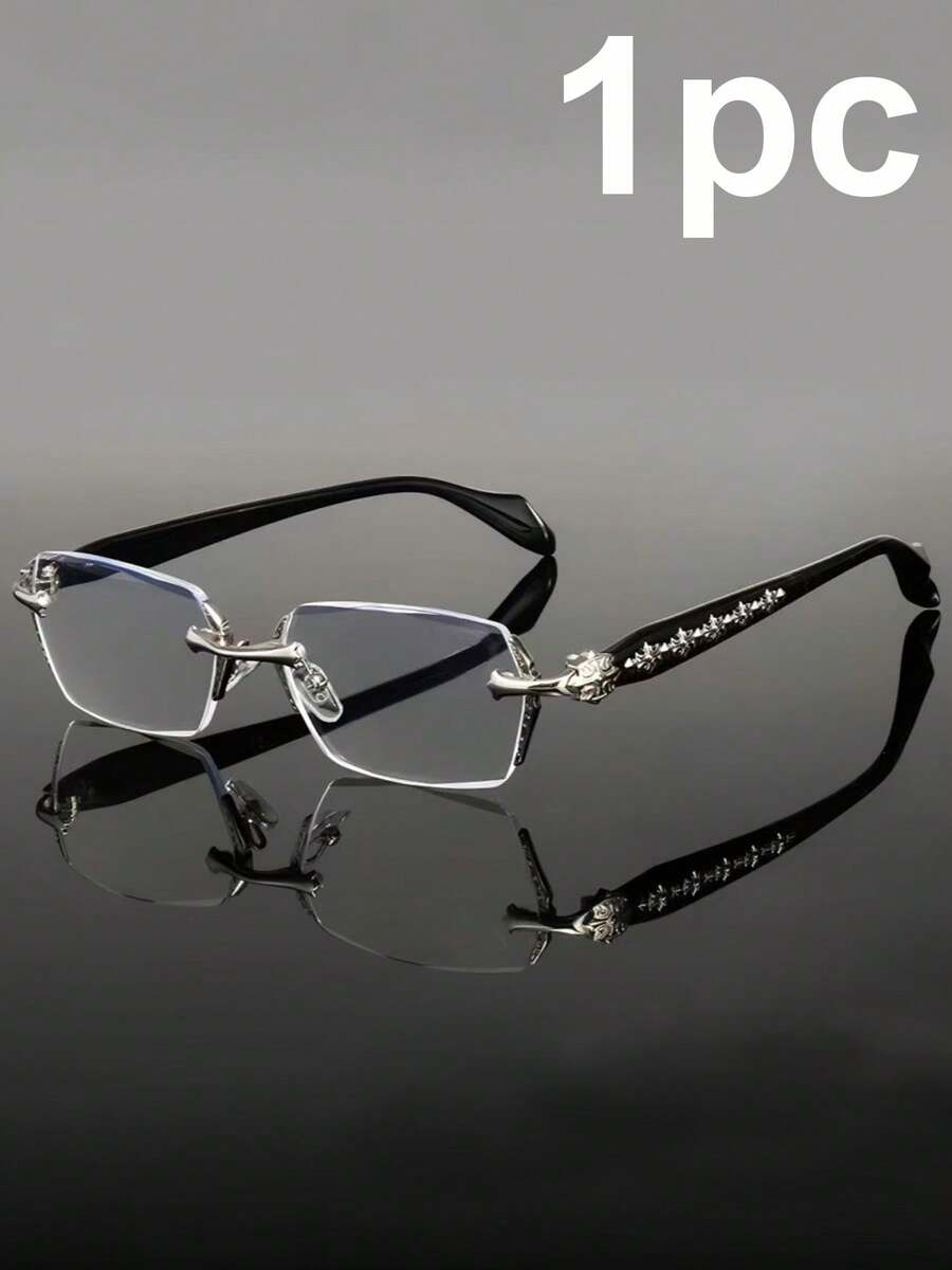 1/2 chiếc gọng kim loại không viền, kiểu dáng thời trang dành cho nam, không cần độ, thích hợp đeo hàng ngày. - Bạc - Xem 1