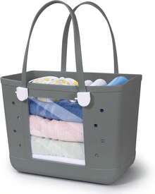 Lightweight Rubber Beach Bag XL Transparent Window Travel Tote Bags - 草綠色 - 查看 5