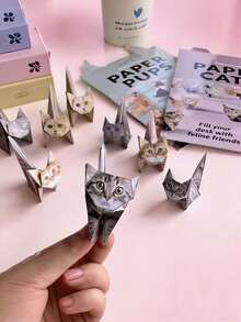 50件套DIY纸猫套装，趣味3D纸狗、猫和恐龙模型，装饰纸艺套装 - 折纸乐趣，可爱3D纸猫狗模型，创意手工活动，折叠你自己的纸猫形状 - 彩色 - 查看 4