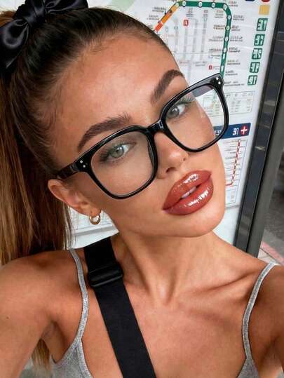 1 Cặp kính nhựa nữ nhiều màu sắc, kiểu dáng vuông, retro, cỡ lớn, thích hợp đeo hàng ngày khi đi làm, phụ kiện thiết yếu cho trang phục đi làm, kính thời trang unisex tròng trong suốt dành cho sinh viên.