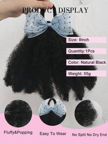 1 búi tóc giả kiểu Afro bồng bềnh 8 inch, tóc mềm mại, chất lượng cao, tóc giả tổng hợp Marley Kinky Fluffy với thiết kế co giãn, dành cho nữ. - Màu đen tự nhiên - Xem 7