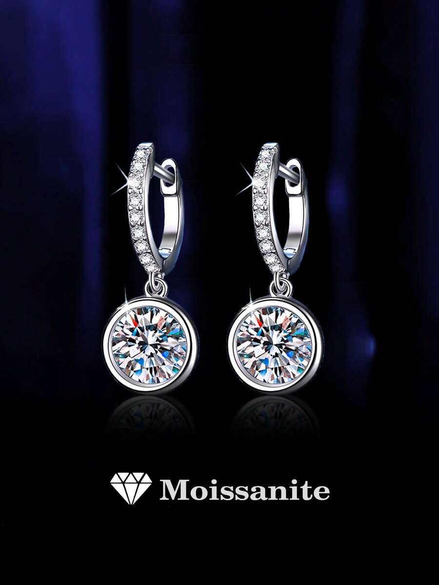 2只925银0.5克拉莫桑石耳环，适合女性日常佩戴、参加派对、度假、母亲节、结婚纪念日、生日等场合的珠宝礼物 - 銀色 - 查看 1