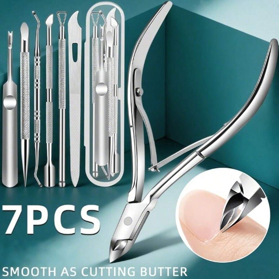 Bộ dụng cụ làm móng bằng thép không gỉ 1/6/7 món, bao gồm kìm cắt móng, dụng cụ loại bỏ biểu bì, dụng cụ chăm sóc chân, dụng cụ tẩy sơn gel, dụng cụ chăm sóc móng chuyên nghiệp, thích hợp sử dụng tại nhà hoặc salon. - D - Xem 1