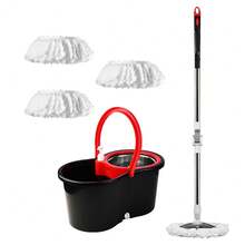 Conjunto de cubo de fregona con sistema de fregona giratoria de 360° con 3 cabezales de fregona de hilo dividido y cubo autolimpiante - 1 juego - Ver 1