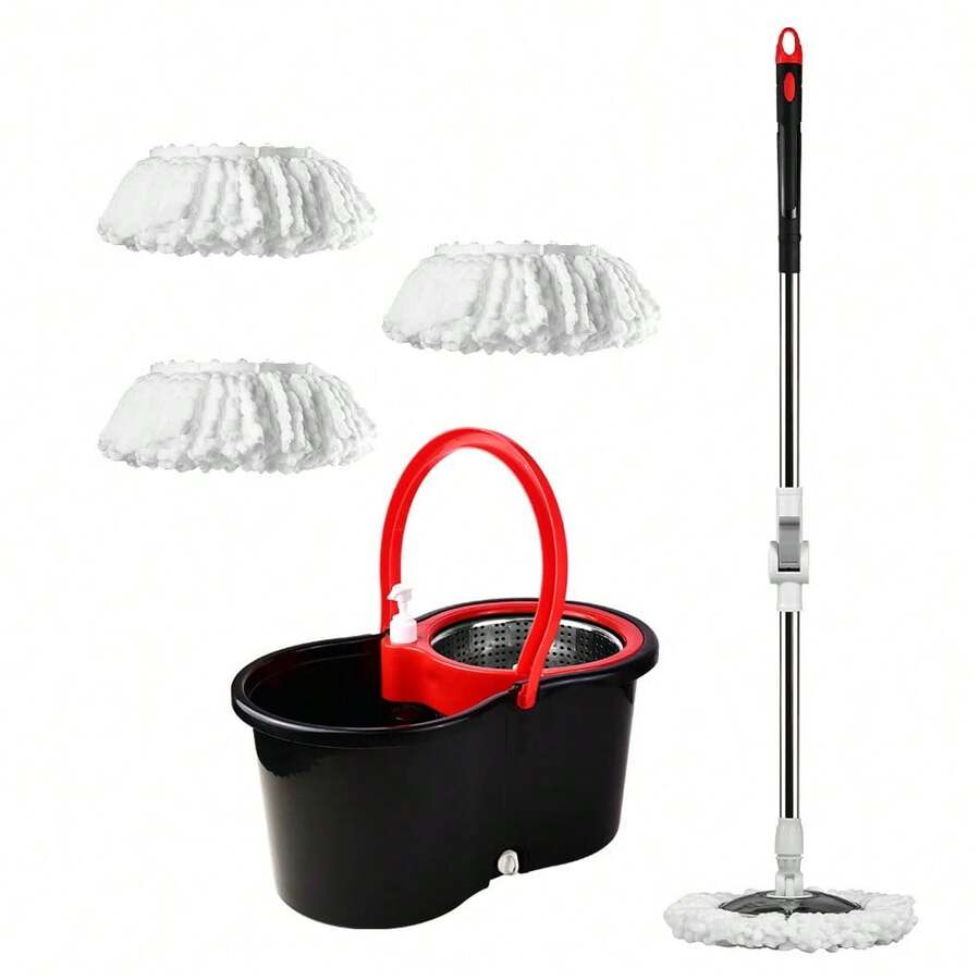 Conjunto de cubo de fregona con sistema de fregona giratoria de 360° con 3 cabezales de fregona de hilo dividido y cubo autolimpiante - 1 juego - Ver 1