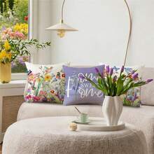 Spring Summer Bird Butterfly Floral Purple Throw Pillow Covers 18x18 Set Of 4 Hello Sunshine Home Sweet Home Farmhouse Cushion C - 灰色2件 - 查看 4