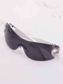 1pc Frameless Metal Heart Decor Y2K Style Fashion Glasses, Suitable For Beach, Party, Gift, Vacation - 灰片白腳 - 查看 3
