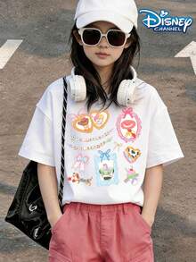 Disney Toy Story, TO INFINITY AND BEYOND,Put Character Avatars And Classic Elements Into A Pink And Blue Photo Frame Print Pattern Summer Tops,Short-Sleeved Casual And Cute Style  Children's Clothing Design, Girl Clothes For Kids ,Ropa Para Niños,Girl Clothes For Kids,Graphic Tee, Summer Clothes,Perfect For Cool Girls. Comfortable And Breathable Children's Short-Sleeved T-Shirt. Comfortable And Casual Wear All Year Round 180g Pure Cotton Children's Clothes,Comfortable & Lightweight, Iconic Print For Mix-And-Match Outfits,Suitable For Both Boys And Girls. - White - View 2