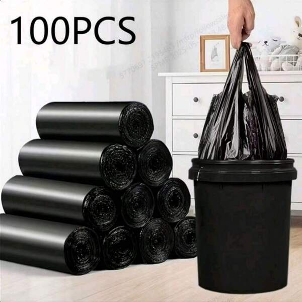 50/100pc Thickened And Enlarged Black Garbage Bag, Trash Bags Kitchen, Vegetable Bag Big Garbage Bags For Paper, Plastic, Bottles, Newspaper, Lawn Plastic Bags With Handles T-Shirt Bags Bulk Plastic Bags
