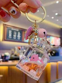 1个可爱鱼形夜灯沙瓶钥匙扣，时尚包包装饰，闪亮沙瓶手柄，日常减压，高端汽车钥匙链吊坠，返校礼物，送给女友/妈妈的惊喜，汽车配件，可爱哥特风Y2K包挂绳带证件卡套，汽车配件包饰 - 彩色 - 查看 4