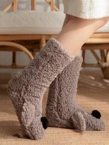 1 đôi tất nữ ấm áp chống trơn trượt mùa thu/đông, phụ kiện Halloween, quà Giáng sinh, tất đi trong nhà mềm mại. - màu nâu - Xem 3