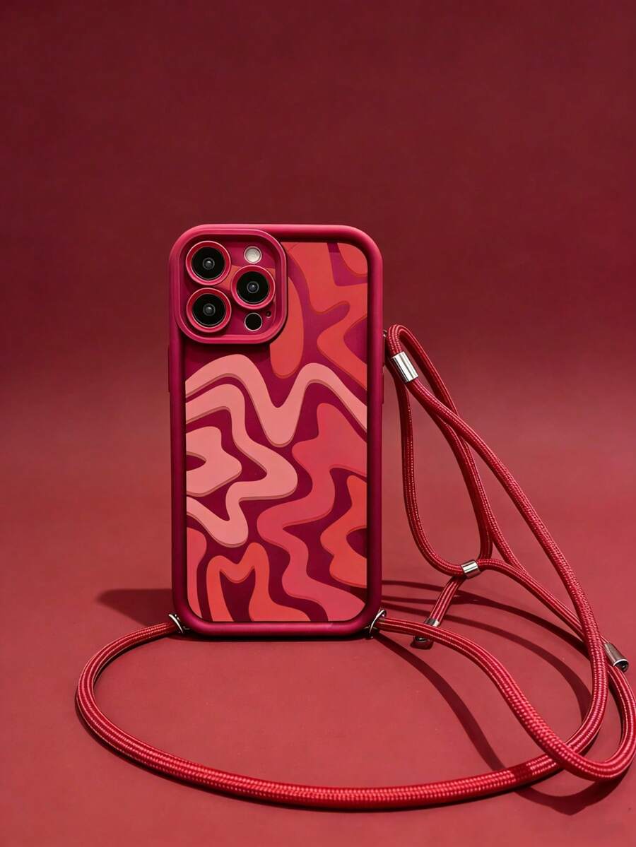 时尚酒红色纹理防指纹红色砂纸防摔挂绳手机壳，适用于苹果17/苹果17 Pro/苹果17 Pro Max/苹果Air/16/15/14/13和S26/S26 Ultra/S26 Plus/S25 Ultra/S24 Ultra/S23 Ultra/A07/A17 [国际版，非本地版] 手机壳 - 紅色 - 查看 1