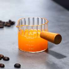 Bình đựng sữa nhỏ bằng thủy tinh borosilicate cao cấp, tay cầm bằng gỗ, họa tiết sọc dọc, kèm cốc cà phê espresso Ý dày dặn, trong suốt. - Nhiều màu - Xem 8