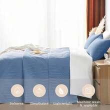 Queen Quilt Bedding SetBluish Grey Ultrasonic Full/Queen Quilt Set Reversible Microfiber Bedspread Lightweight Soft Modern Geometric Coverlet Set for All Seasons 1 Quilt 2 Pillow Shams - Gris azulado - Ver 4