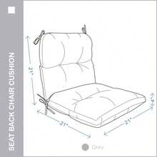 Cojín copetudo para silla de asiento y respaldo para interiores y exteriores cojín de mimbre para todo tipo de clima con lazos para muebles de patio gris - Gris - Ver 4