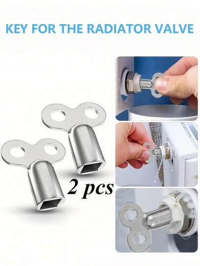 قطعتان من مفتاح صمام الراديتير المصنوع من سبيكة الزنك، مناسب لصيانة الراديتير والتهوية، قابل للتطبيق على صمامات التدفئة والتهوية، ويمكن استخدامه كمفتاح صغير لصمامات التهوية اليدوية
