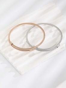 1件简约时尚不锈钢手链 时尚饰品配饰 夏季度假海滩派对街头饰品 - 金色 - 查看 2