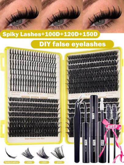 DIY Eyelash Extension Kit (592/280/260 Pieces) - Mixed Lengths 10-16mm, Suitable For Various Styles Including Cat-Eye, Cosplay, Preppy, Russian Voluminous, Natural, Summer, And Theatrical Makeup. The Kit Includes Glue, Setting Spray, And Tweezers. Portable Design, Perfect For Home And Travel. 0.07mm Thick, D-Curl, Voluminous Effect, Easy For Beginners.
