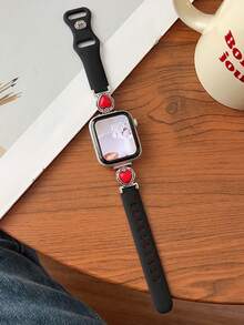 1条复古心形绿松石镶嵌硅胶表带，适用于 38mm 40mm 41mm 42mm 44mm 45mm 49mm，波西米亚风格表带，兼容 Series 11 Ultra 3 SE3 Ultra 2 S10 SE2 9 8 7 SE 6 5 4 3 2 1，适合搭配各种服饰，日常佩戴，假日休闲。 - 黑色 - 查看 2