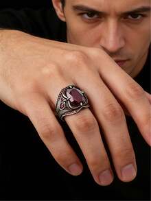 1 pieza Anillo de hombre - Accesorio de estilo empresarial de moda personalizado, adecuado para uso diario y como regalo - Rojo - Ver 6