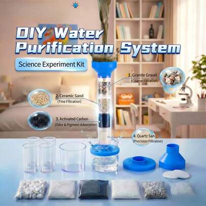 Bộ dụng cụ thí nghiệm tự lắp ráp lọc nước (Sản phẩm này cần tự lắp ráp), Thí nghiệm khoa học thú vị, Thí nghiệm tự chế tạo cho lớp học, Thí nghiệm lọc nước quy mô nhỏ, Nâng cao nhận thức khoa học, Nuôi dưỡng niềm đam mê và năng khiếu khoa học, Dụng cụ hỗ trợ giảng dạy thí nghiệm tại lớp học và gia đình.