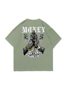 Zrgoth Men's Casual Versatile Simple Money Print Element Short Sleeve T-Shirt - Mint Green - View 4