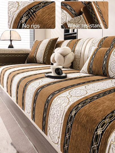 1件装四季舒适雪尼尔沙发垫套，现代简约防滑沙发座垫保护套，防尘可水洗，清新柔软，不褪色不掉毛，宠物友好，适用于卧室、办公室、客厅组合家具，L型沙发和1/2/3/4座沙发