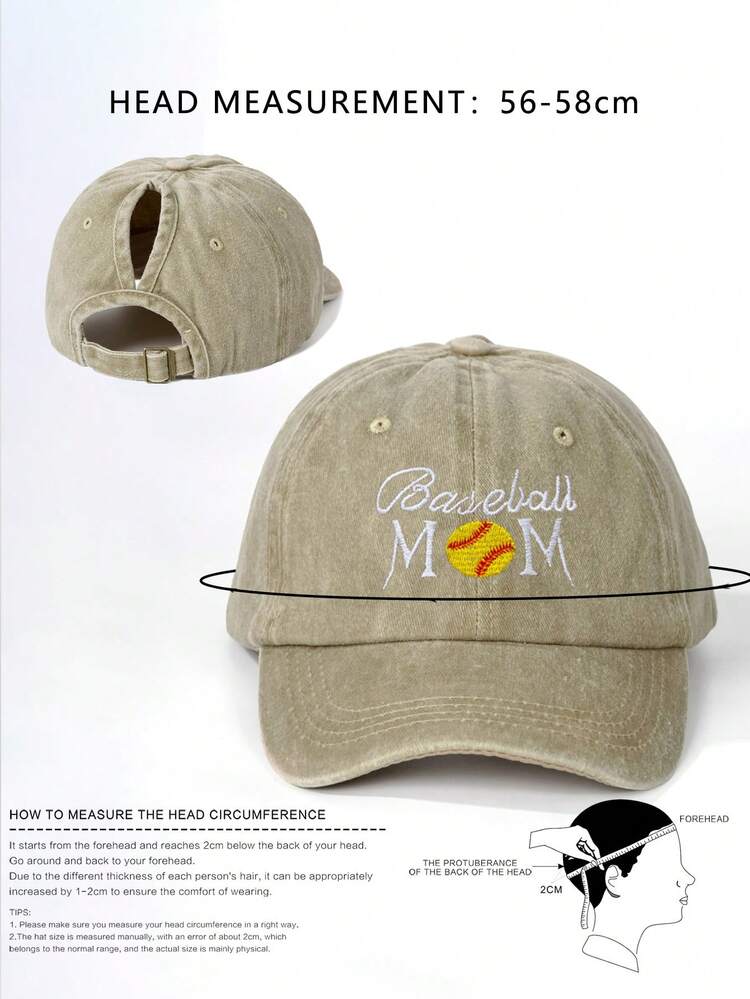 1顶女士刺绣“棒球妈妈”水洗马尾棒球帽，可调节户外休闲遮阳帽，适合春秋季旅行，多功能男女通用防晒帽，Y2K风格，适合年轻人 - 刺繡 - 查看 8