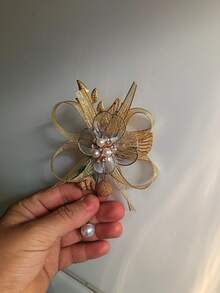 1 Shiny Rose Vintage Elegant Brooch + 1 Wrist Corsage Set, Unisex Design, Suitable For Groom, Bride, Wedding, Formal Party - Multicolor - View 11