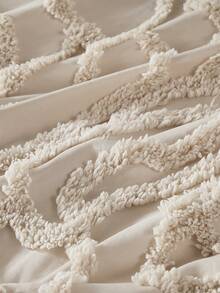 2/3件套卡其玫瑰簇绒提花涤纶被套组，现代奢华四季床上用品套装（1个被套+1/2个枕套），柔软透气，无填充物 - 卡其色 - 查看 4